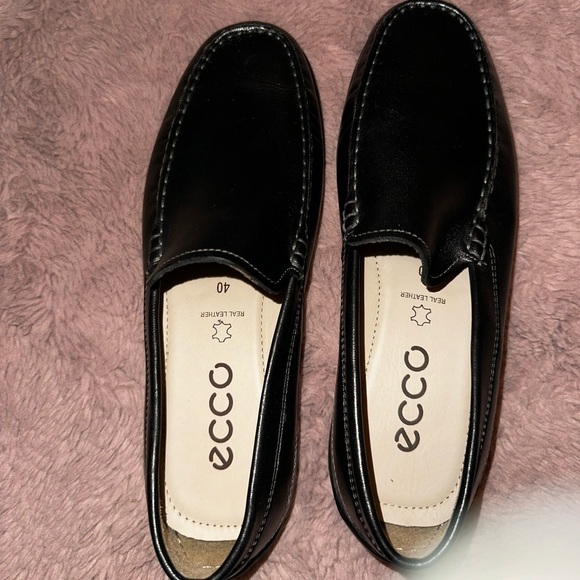 NWOT Ecco men’s black leather slip on loafers 40 6 office business casual - Picture 2 of 12